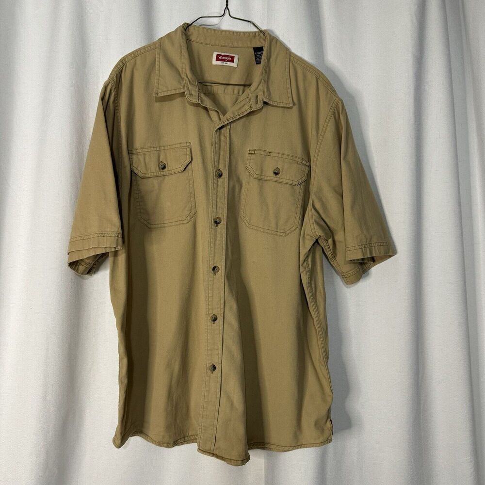 Wrangler Shirt Mens Extra Large Gold Short Sleeve Button Down Stretch Workwear